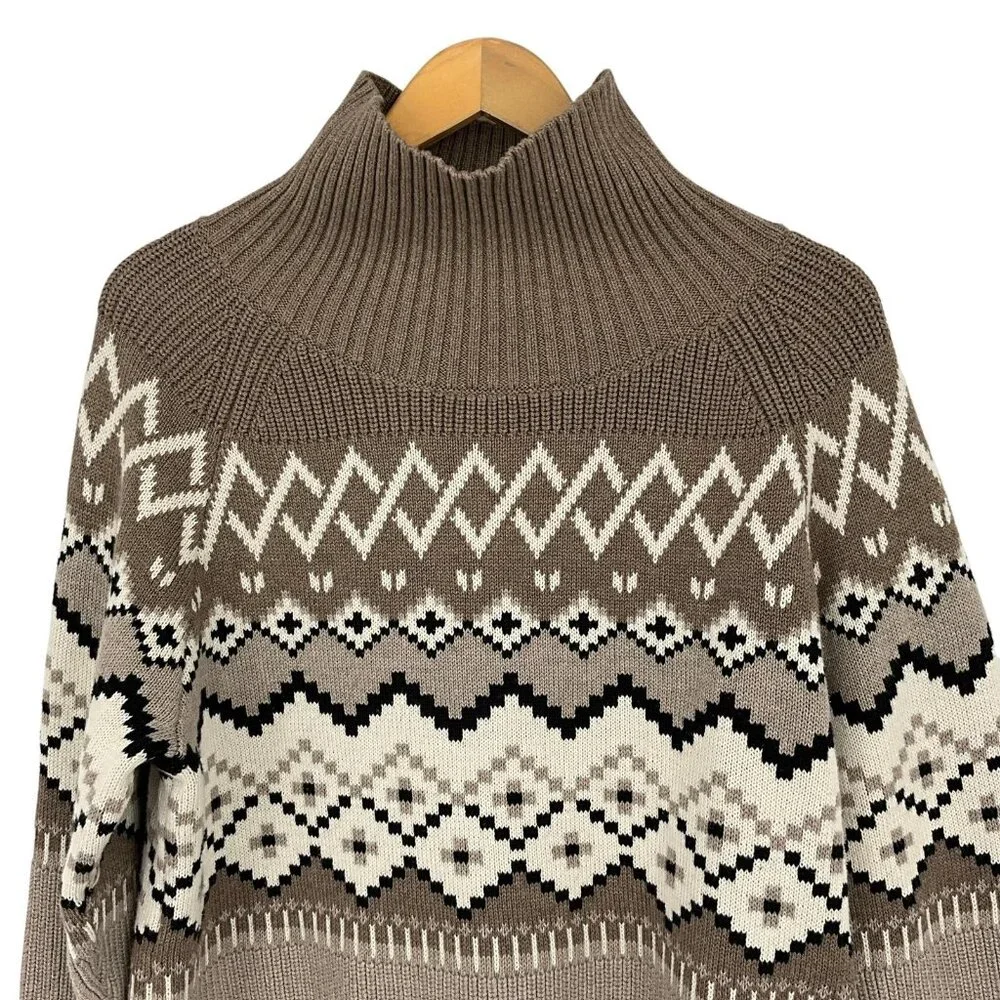 Alp N Rock Leighton Mock Neck Ski Sweater Coffee Brown Womens Large Fair Isle - Picture 2 of 10